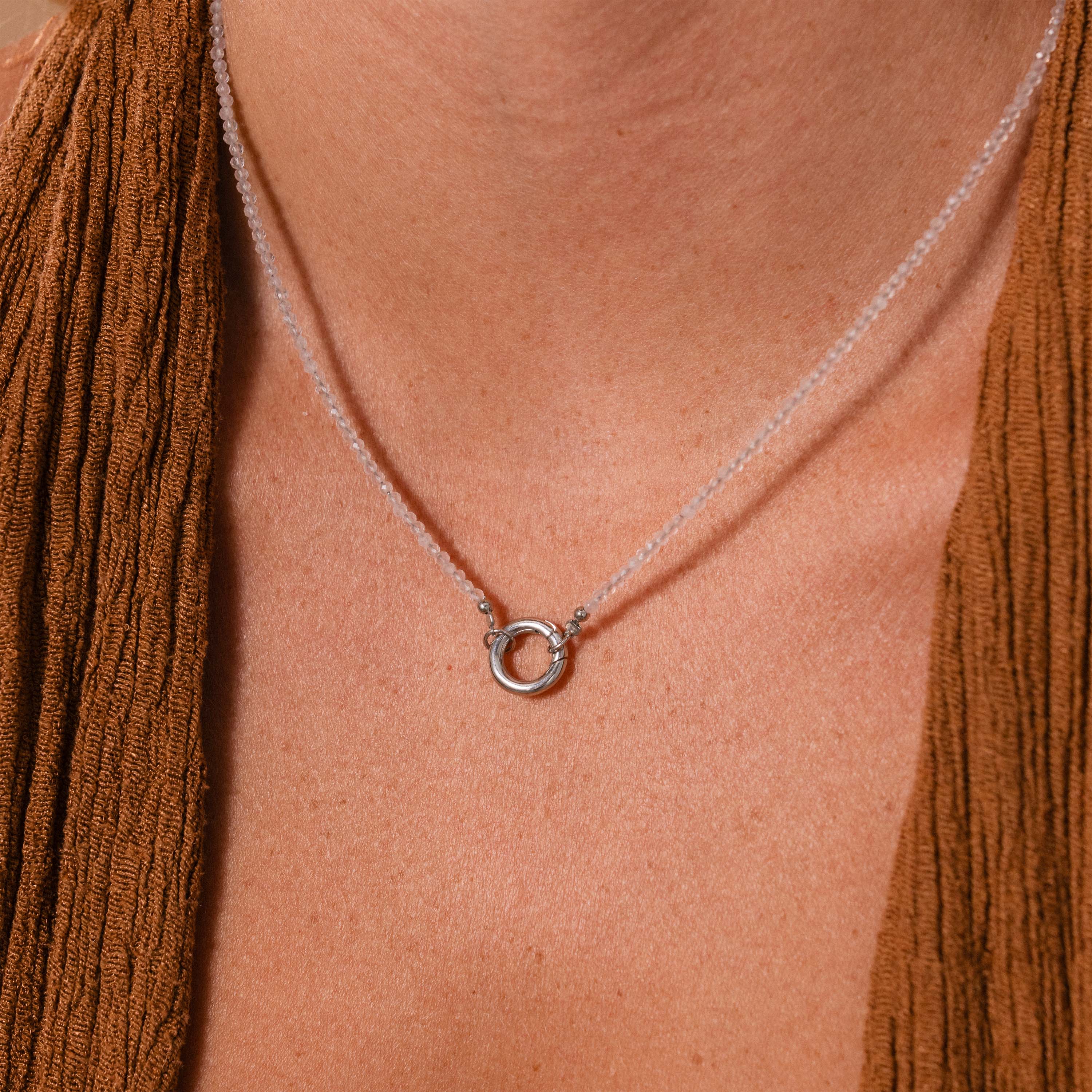 Crystal Beaded Charm Necklace in Silver