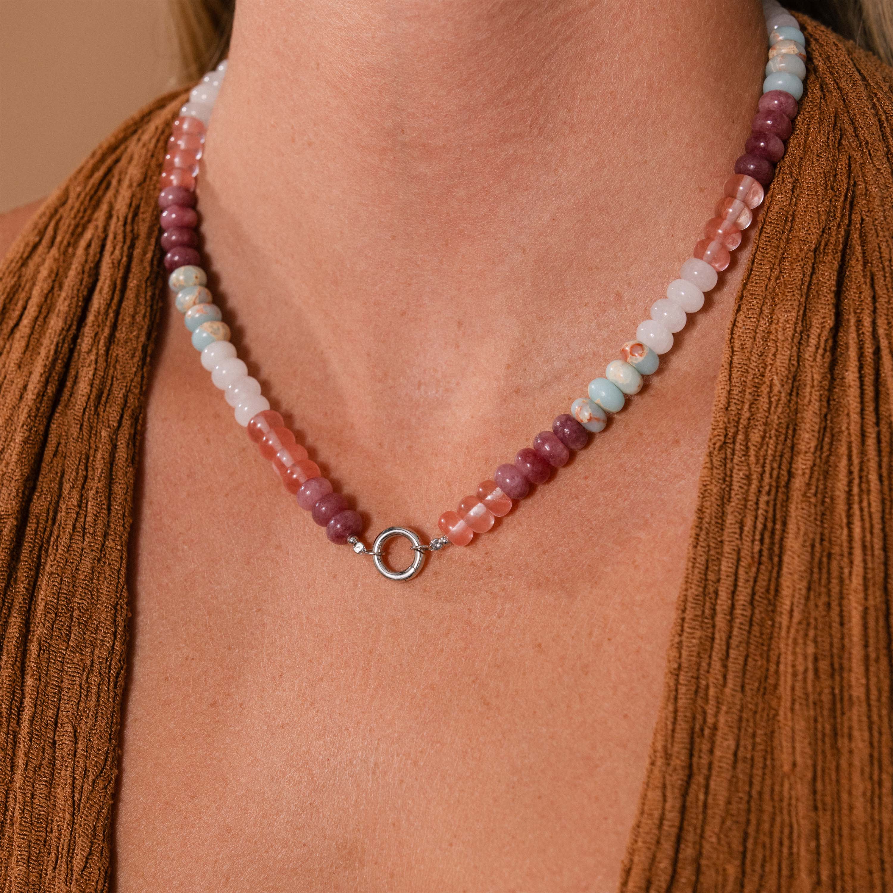 Ember Beaded Charm Necklace in Silver