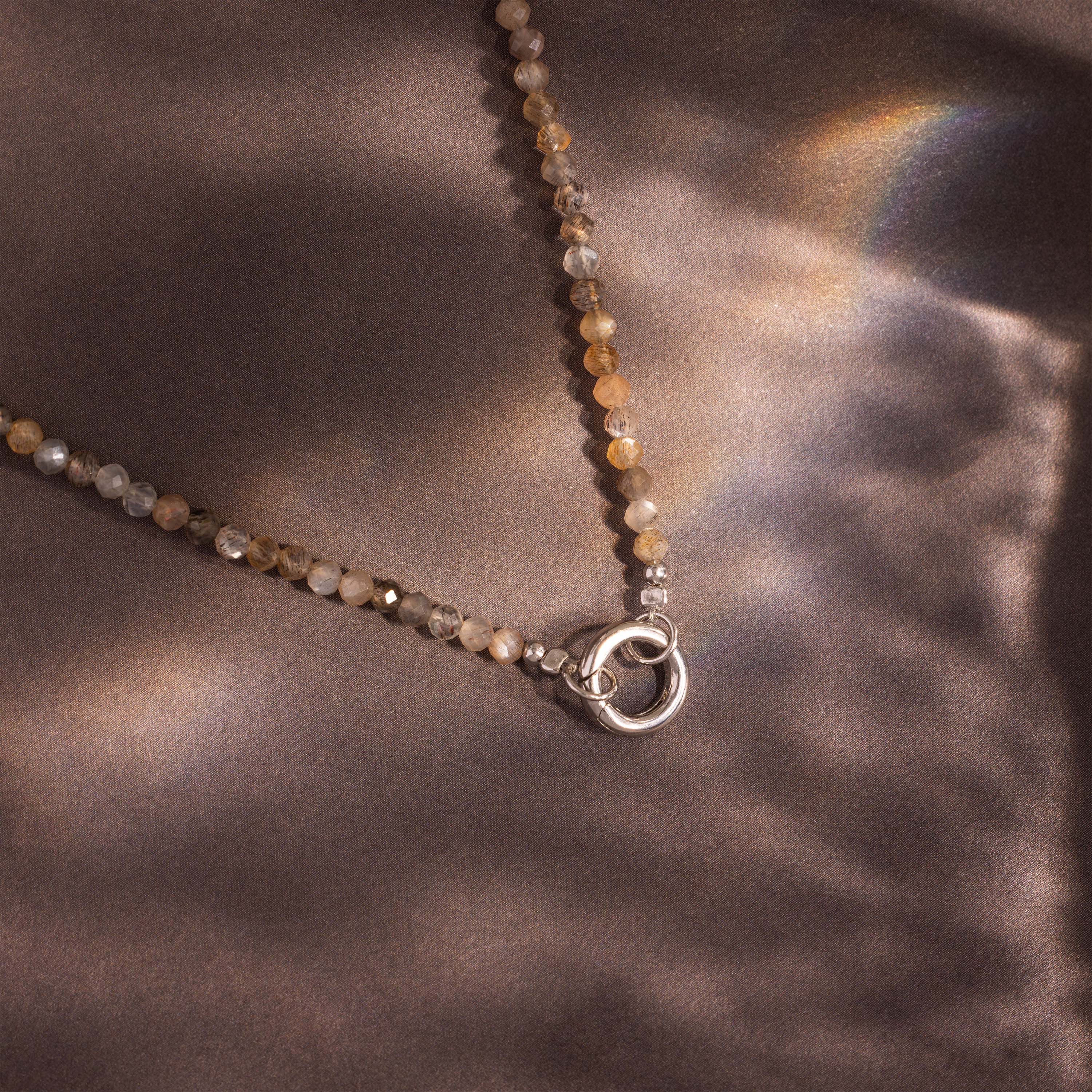 Sunstone Beaded Charm Necklace in Silver