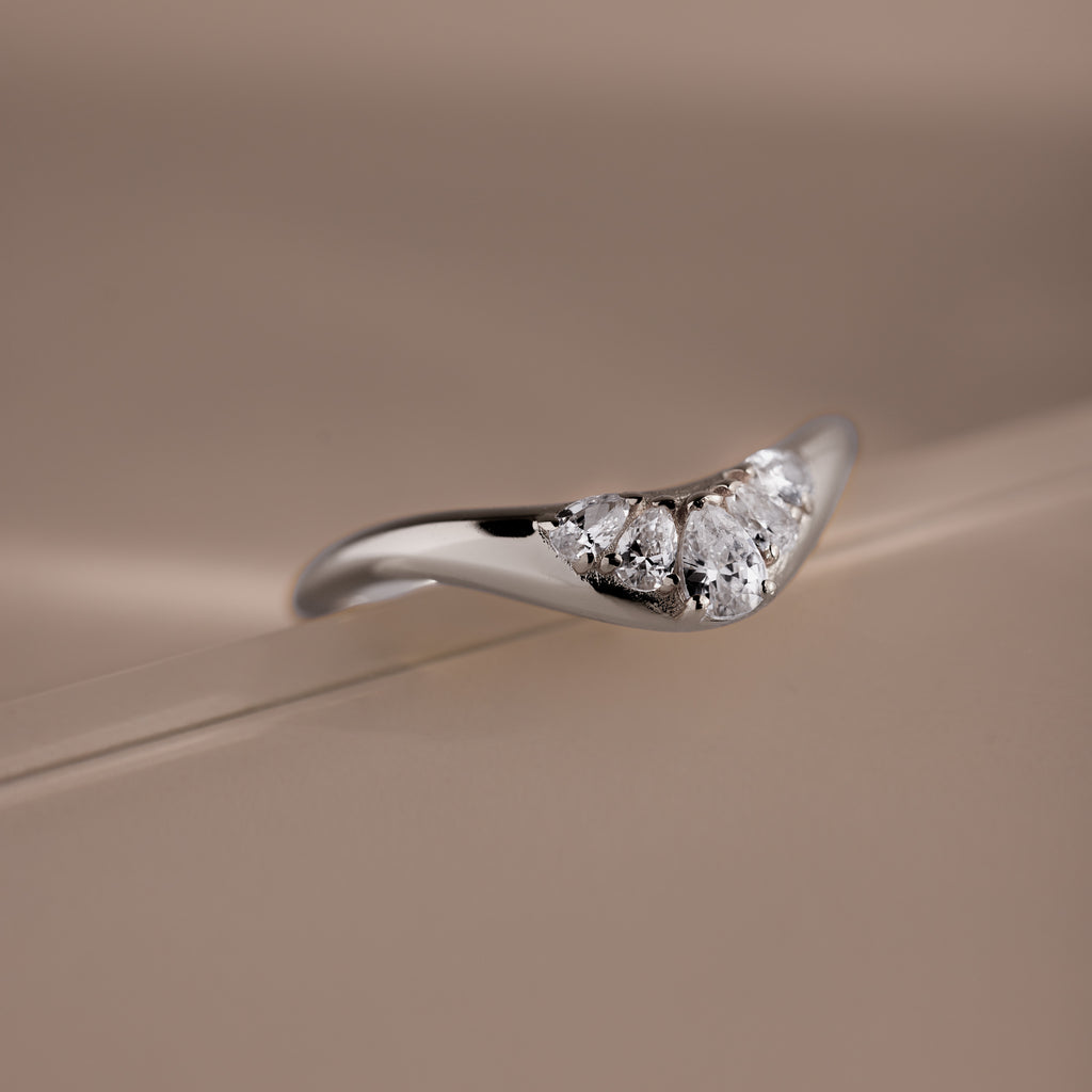 Sunrise Diamond Curve Ring in Silver