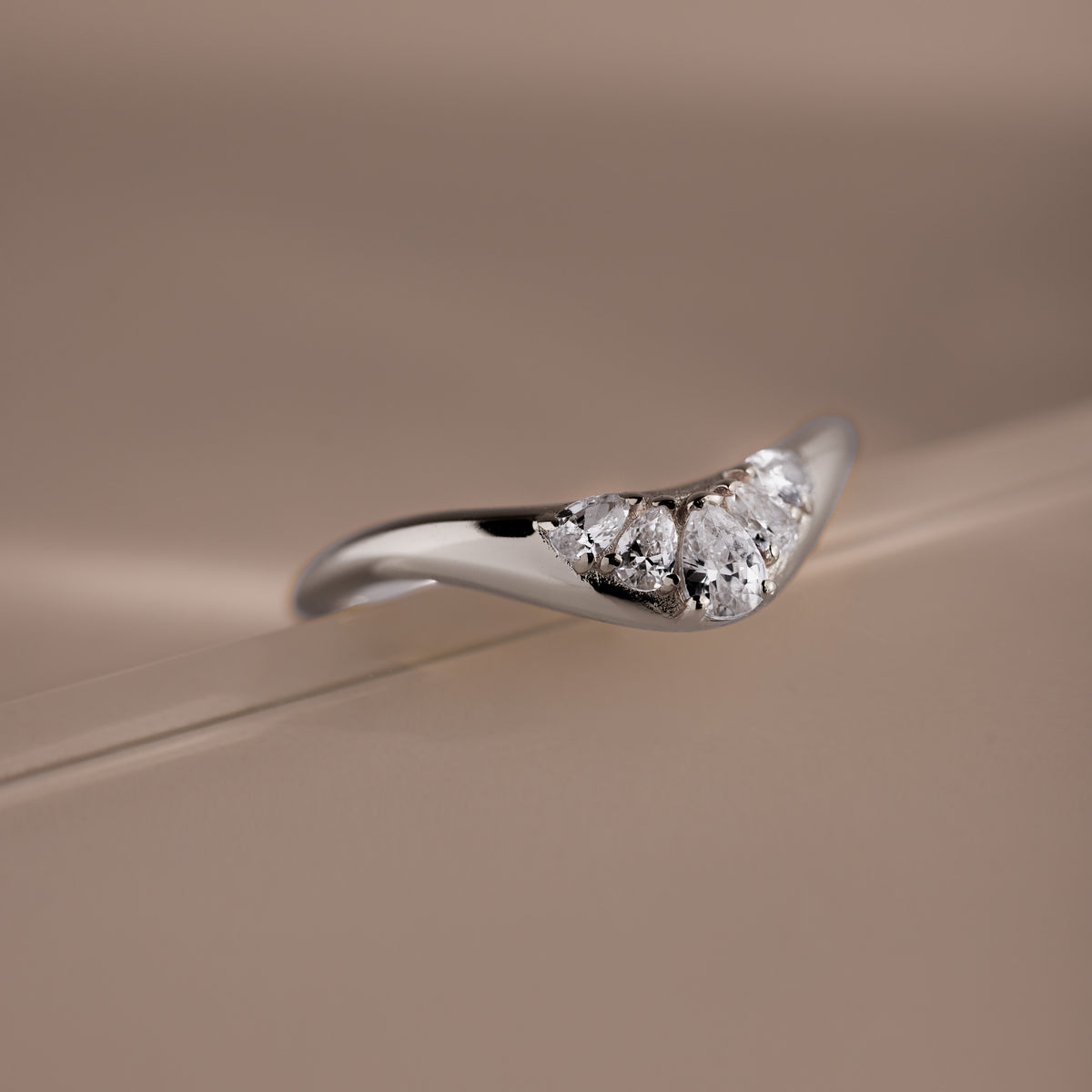 Sunrise Diamond Curve Ring in Silver