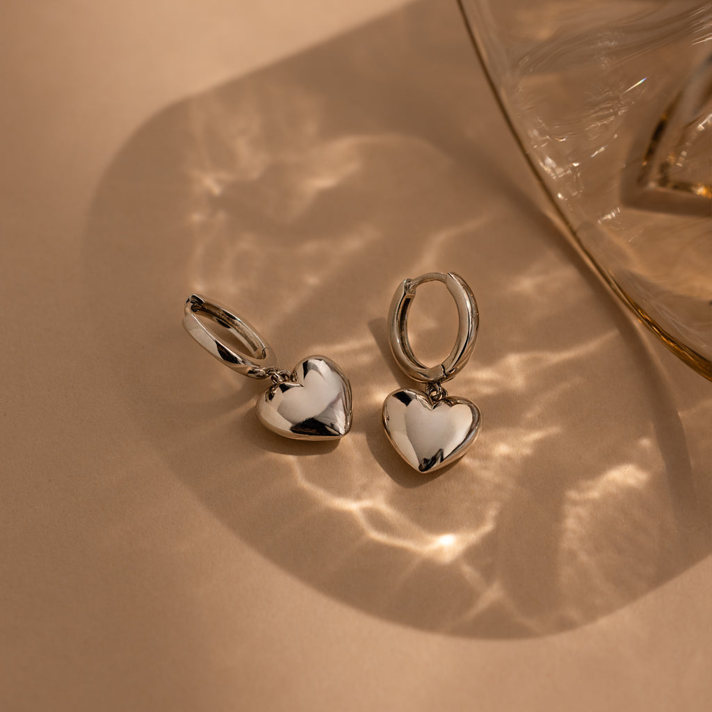 Puff Heart Jewelry Set in Silver
