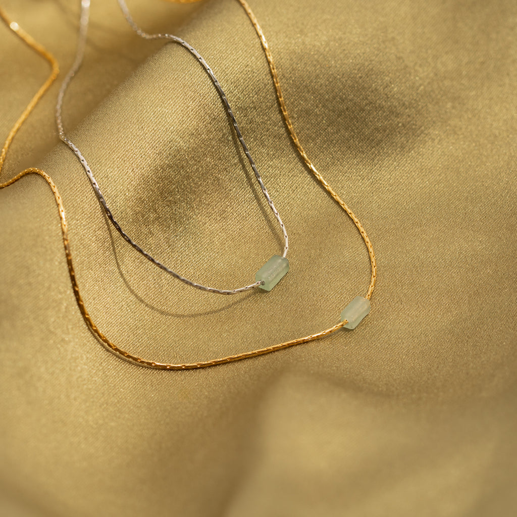 Dainty Aventurine Bar Necklace in Silver