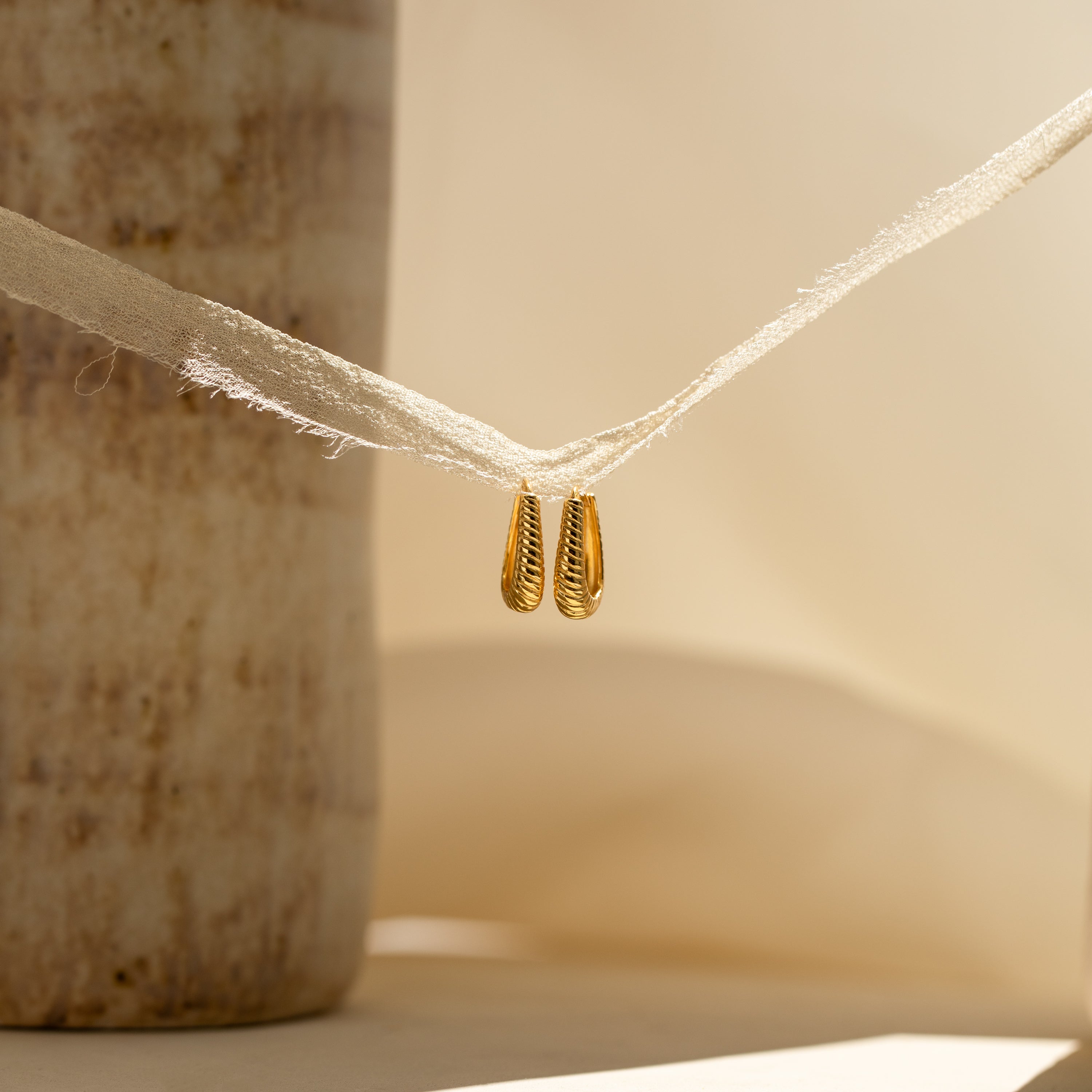 Bold Ribbed Hoops in 18K Gold