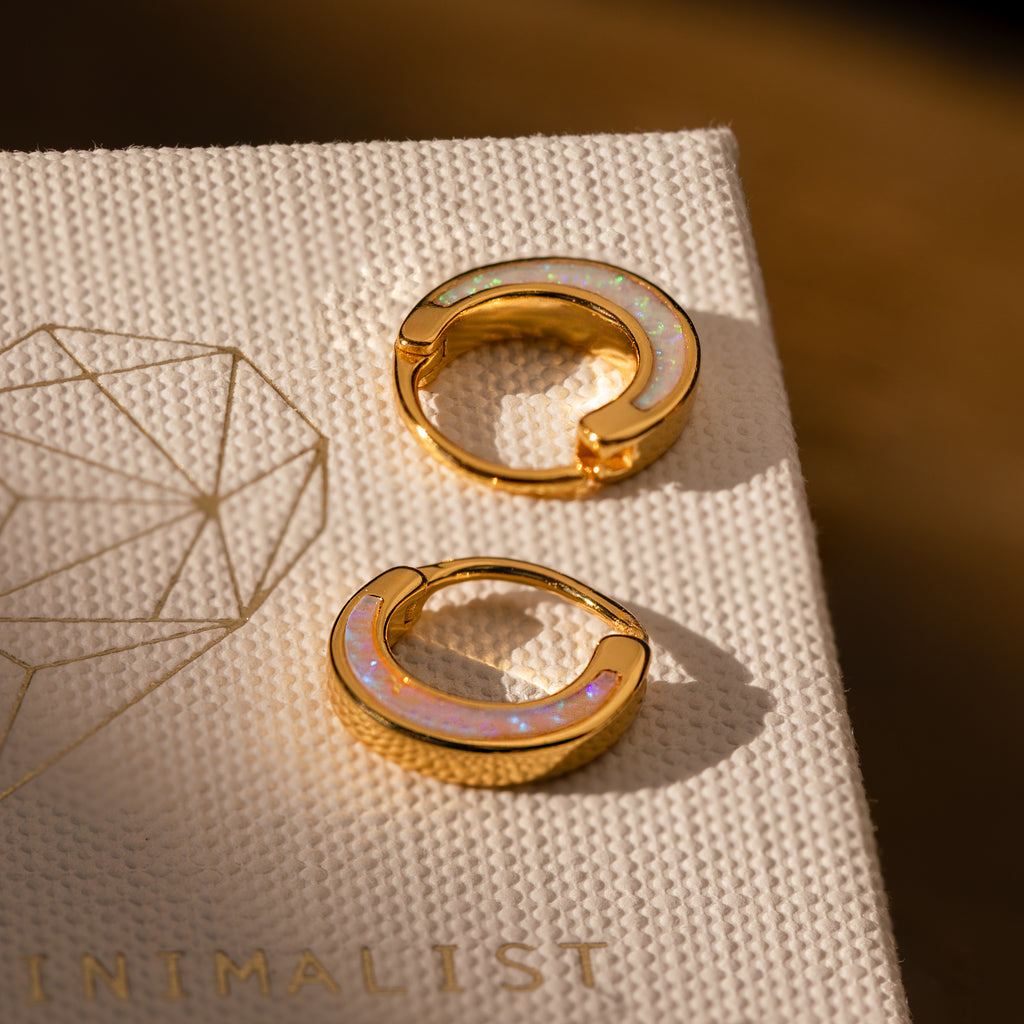 Crescent Moon Opal Huggies in 18K Gold