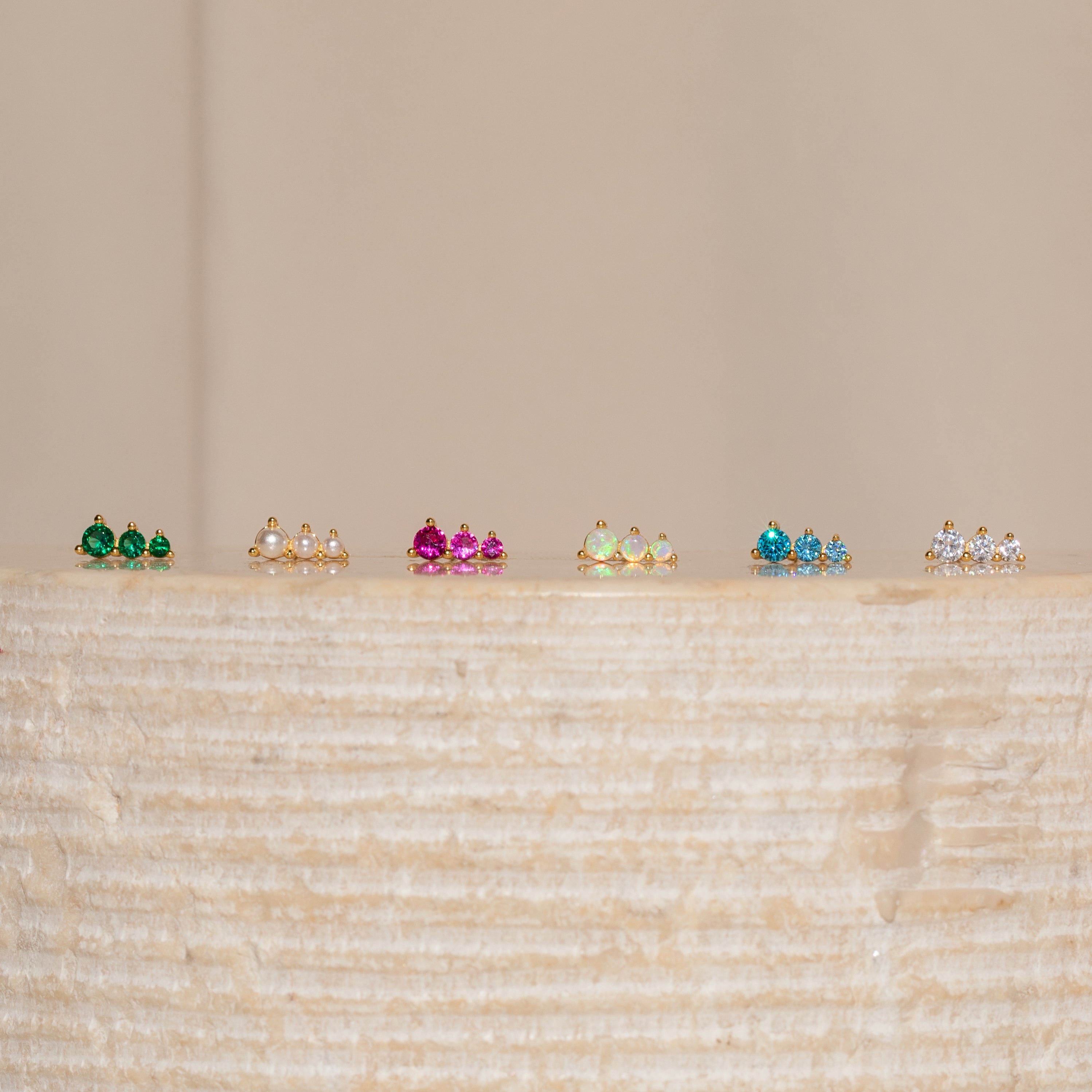 Triple Birthstone Studs