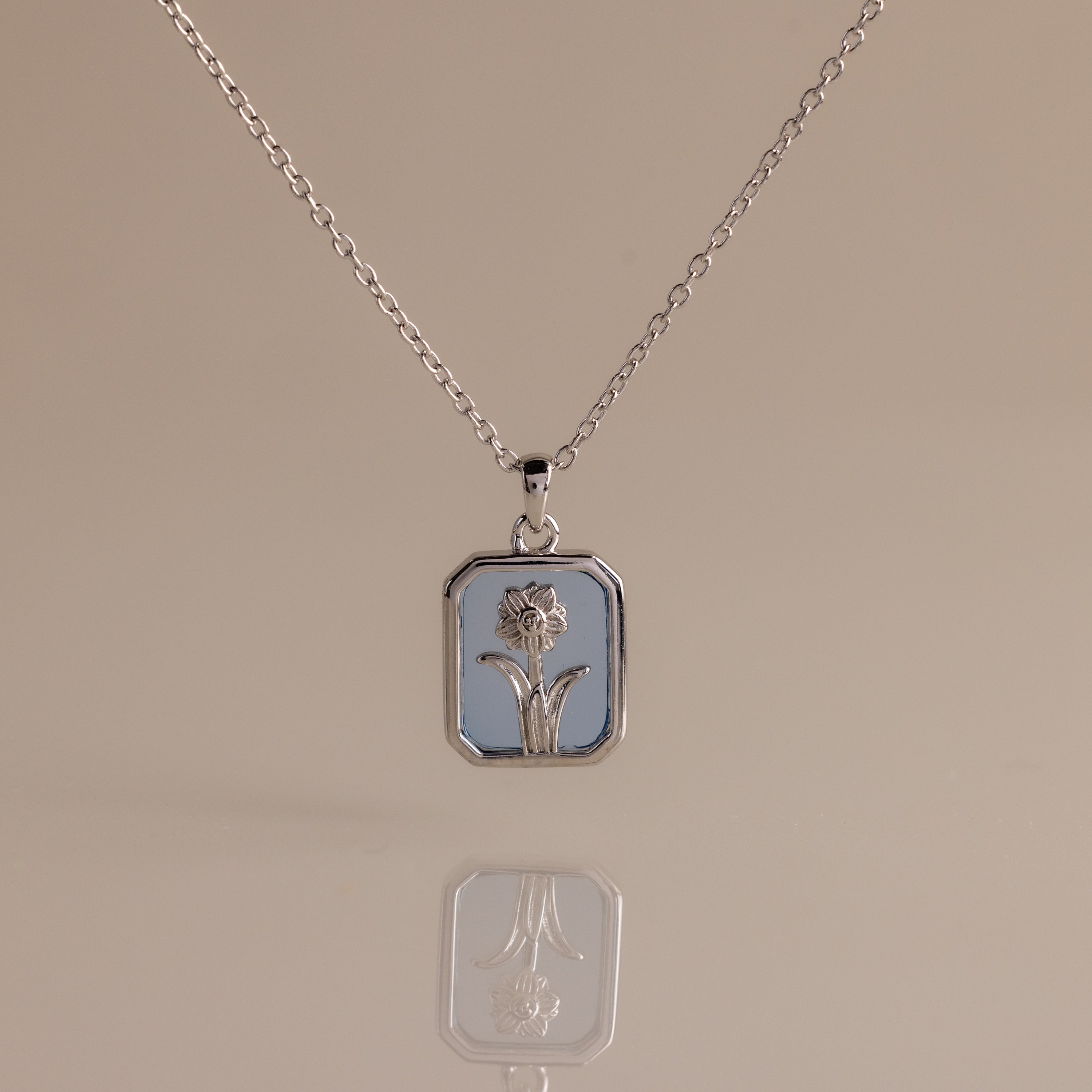 Blue Zircon Birth Flower Charm Necklace