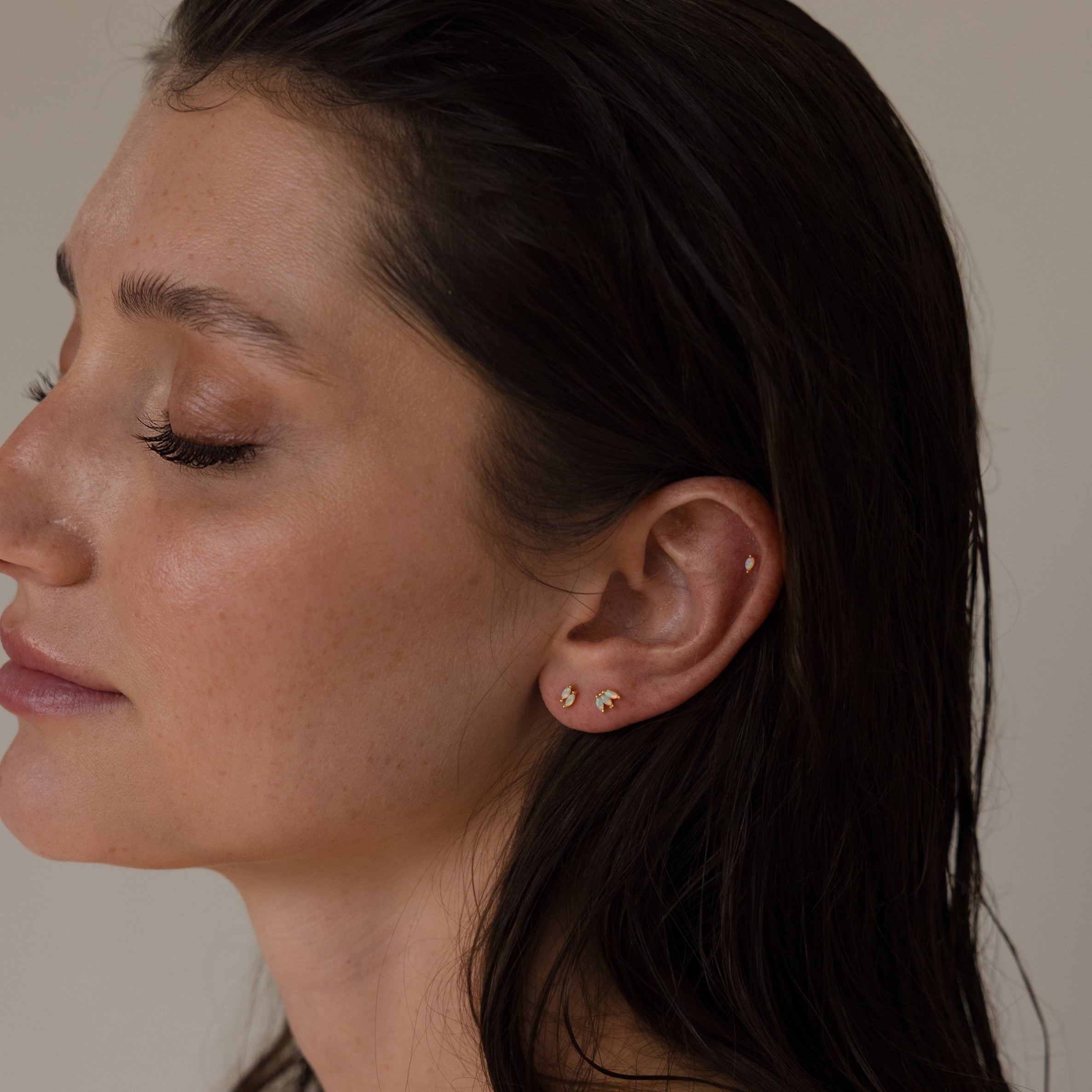 Marquise Opal Flat Back Studs in 18K Gold