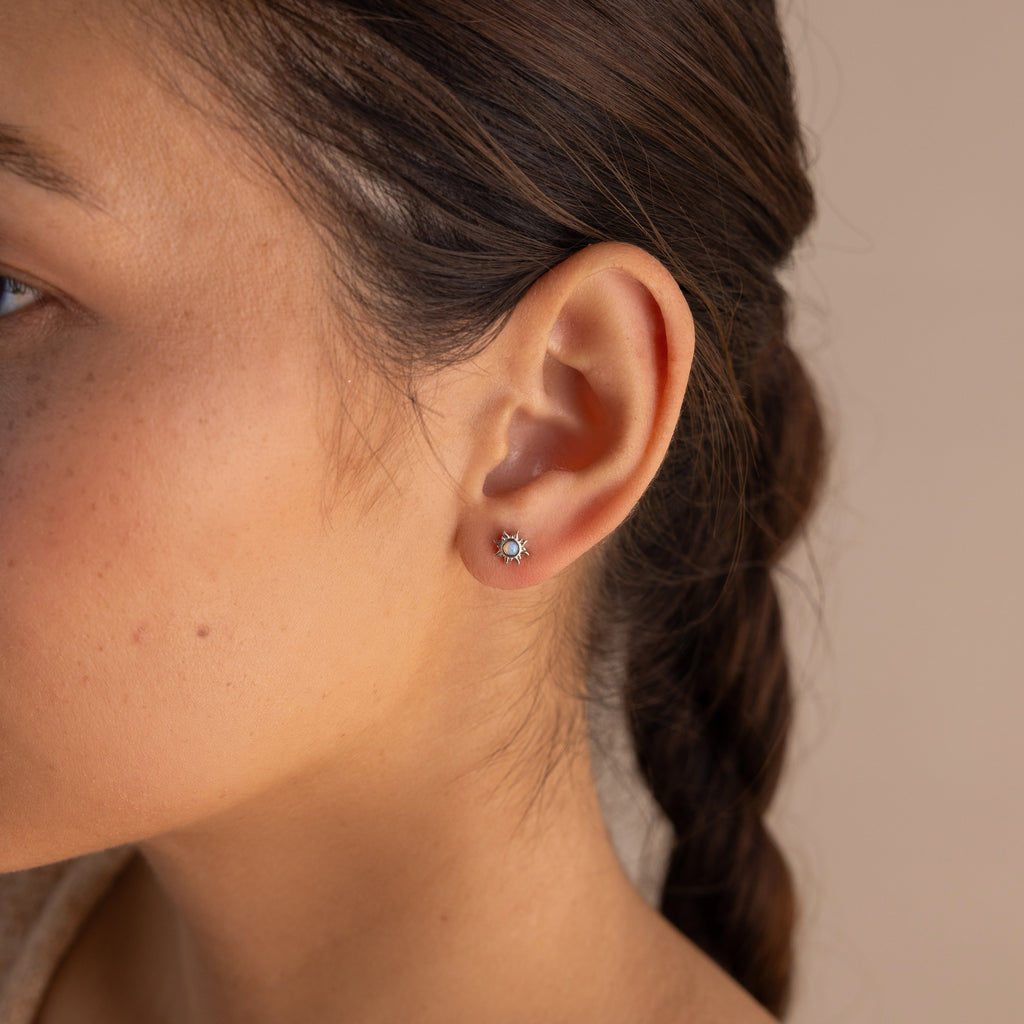 Opal Sun Flat Back Studs in Silver