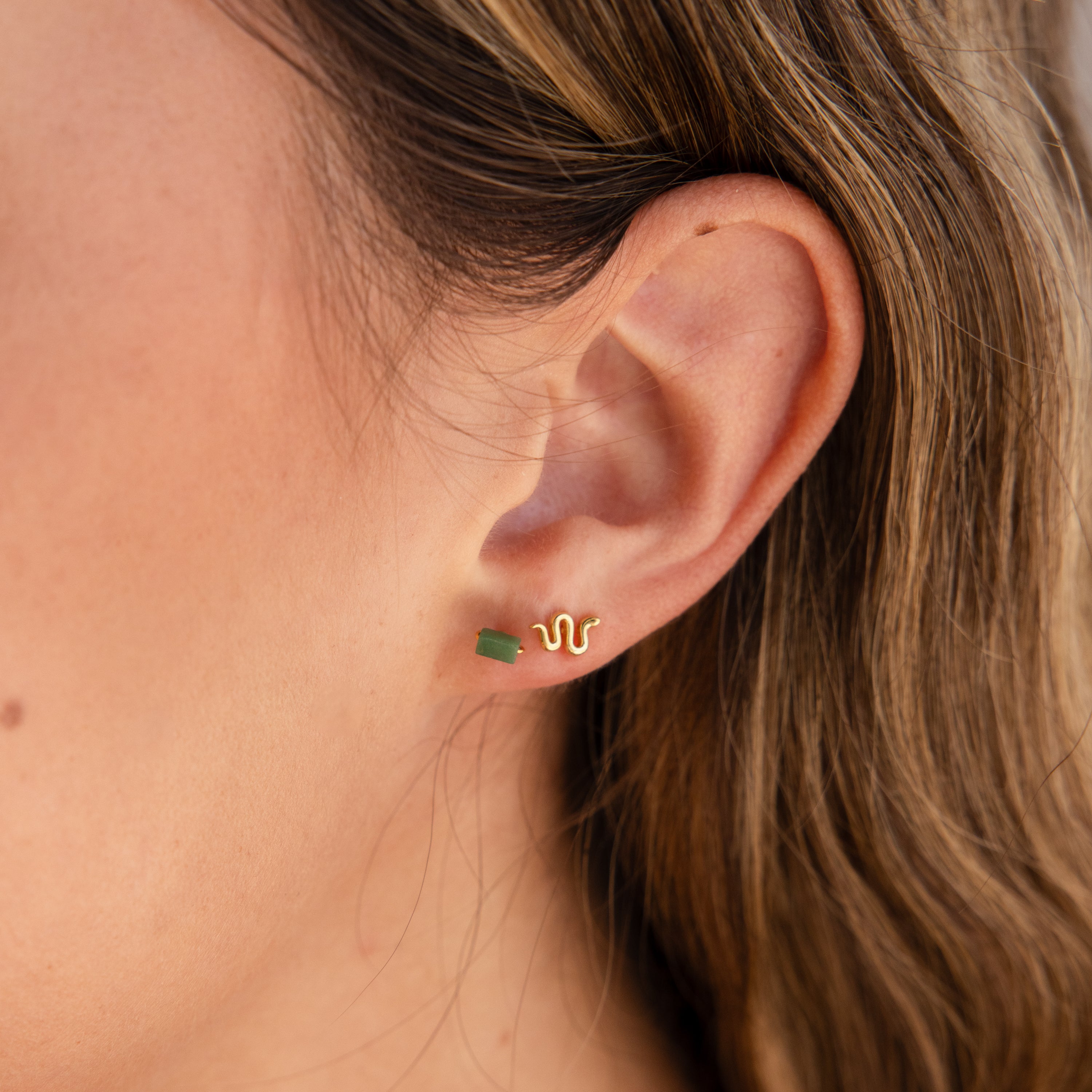 Jade Bar Studs in 18K Gold