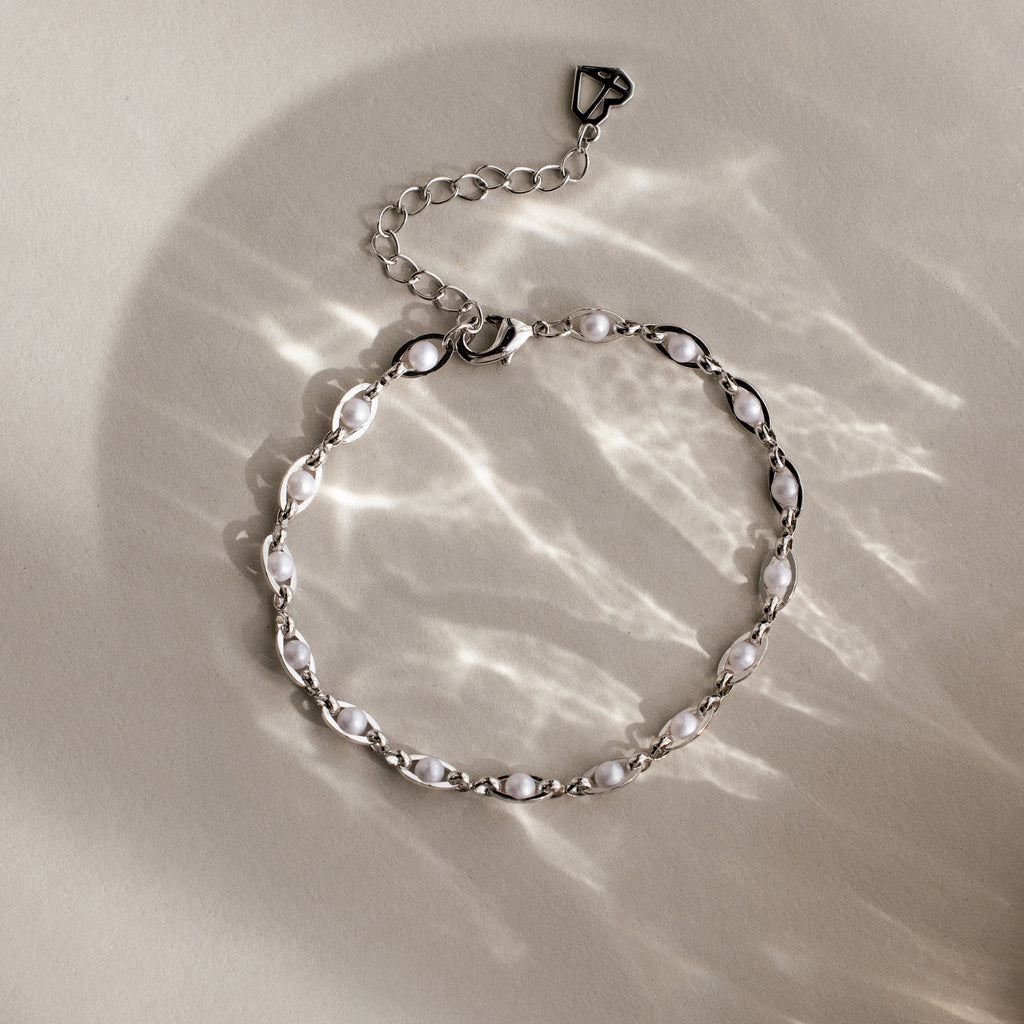 Eternity Pearl Necklace & Bracelet Set in Silver