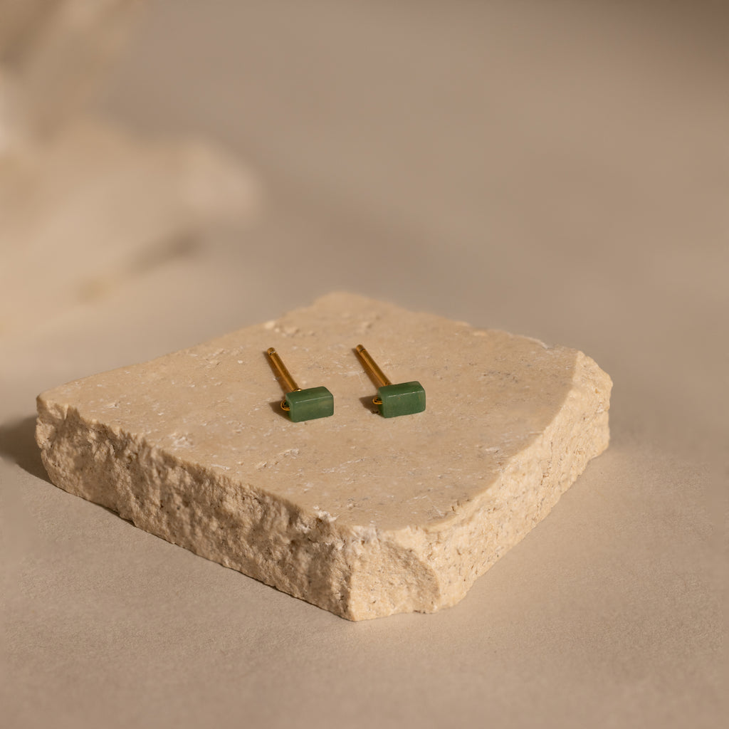 Jade Bar Studs in 18K Gold