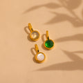 Labradorite, Jade and Mother of Pearl Signet Birthstone Charm in Bezel Setting