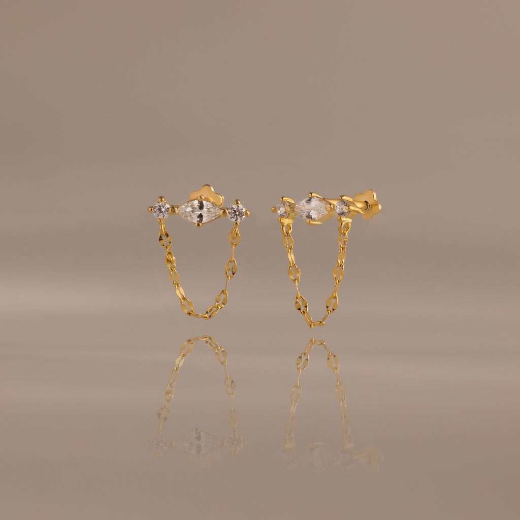 Diamond Marquise Chain Flat Back Studs in 18K Gold