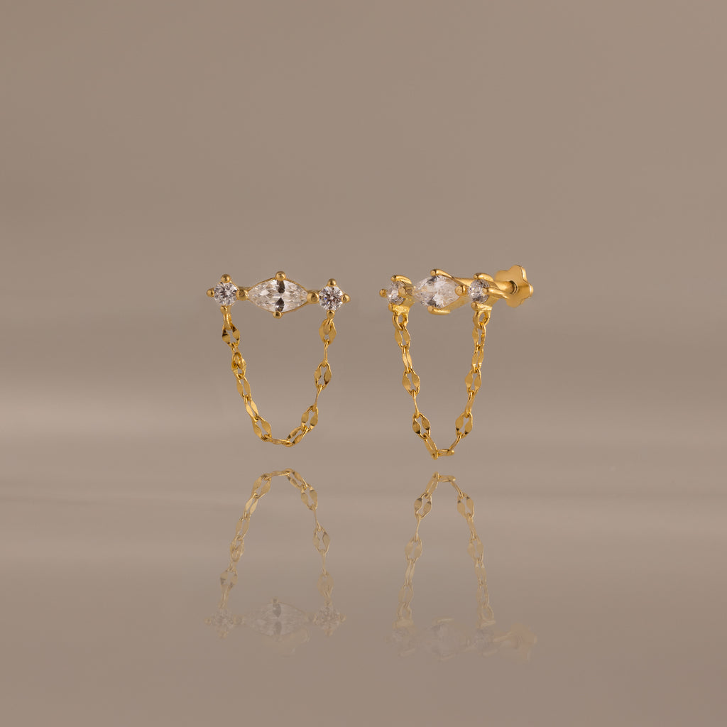 Diamond Marquise Chain Flat Back Studs in 18K Gold