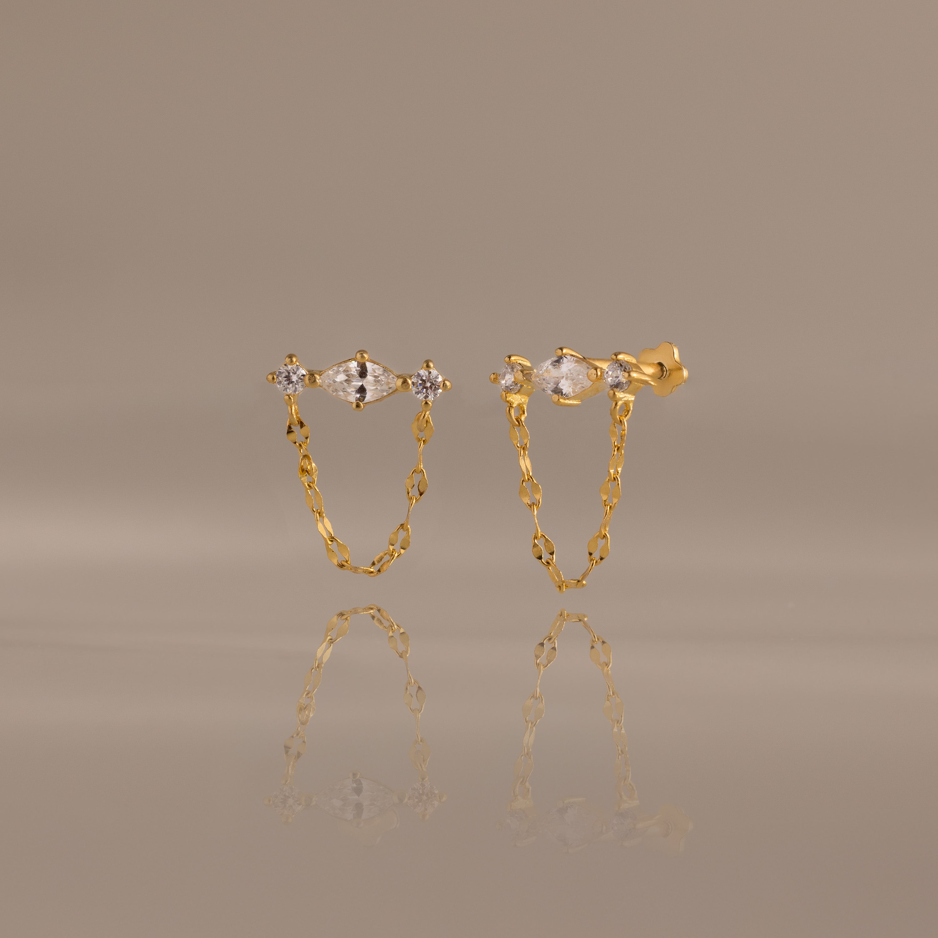 Diamond Marquise Chain Flat Back Studs