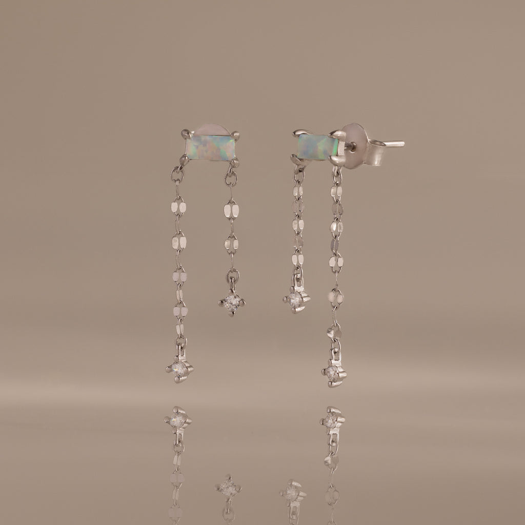 Opal Cascade Flat Back Studs in Silver