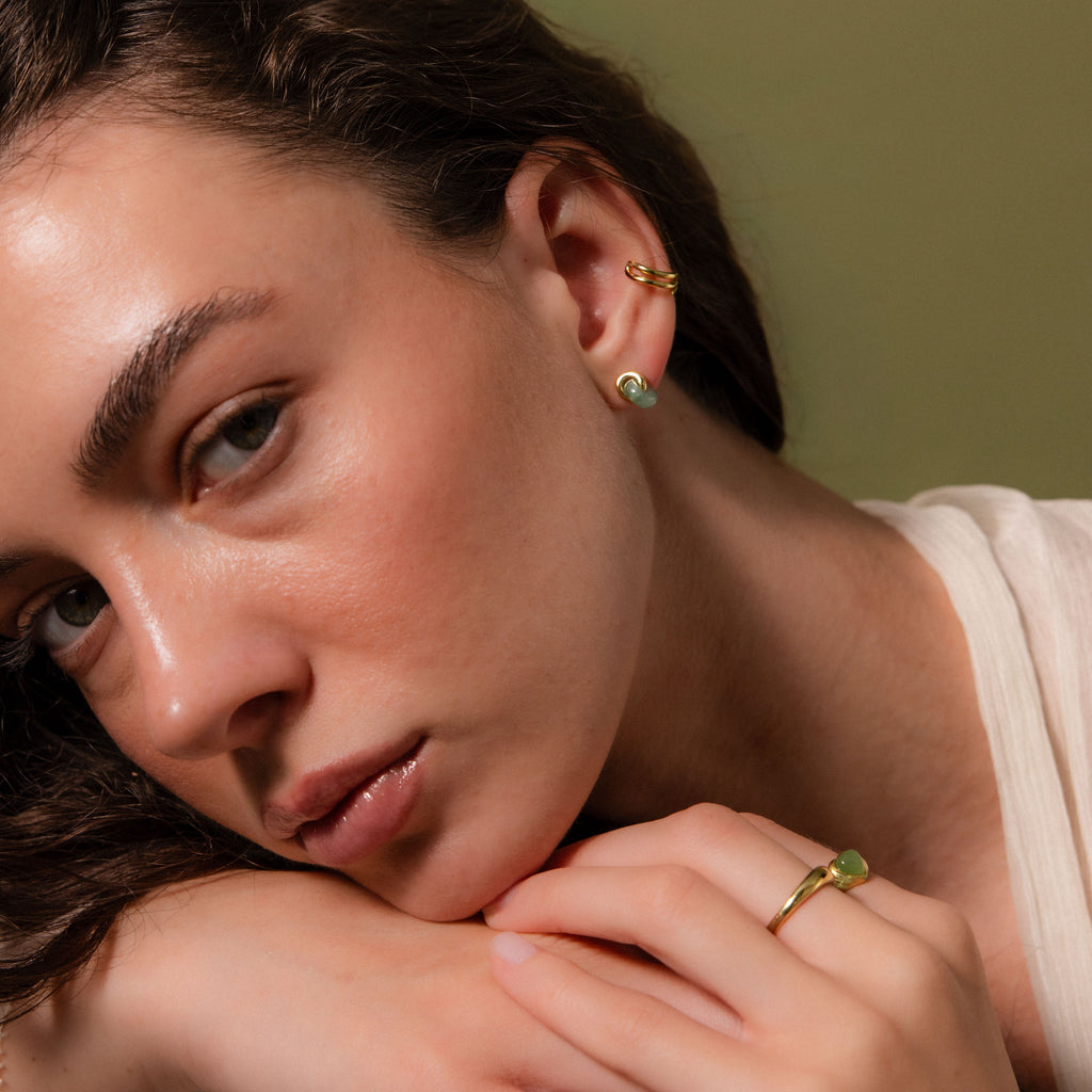 Aventurine Halo Drop Studs in 18K Gold