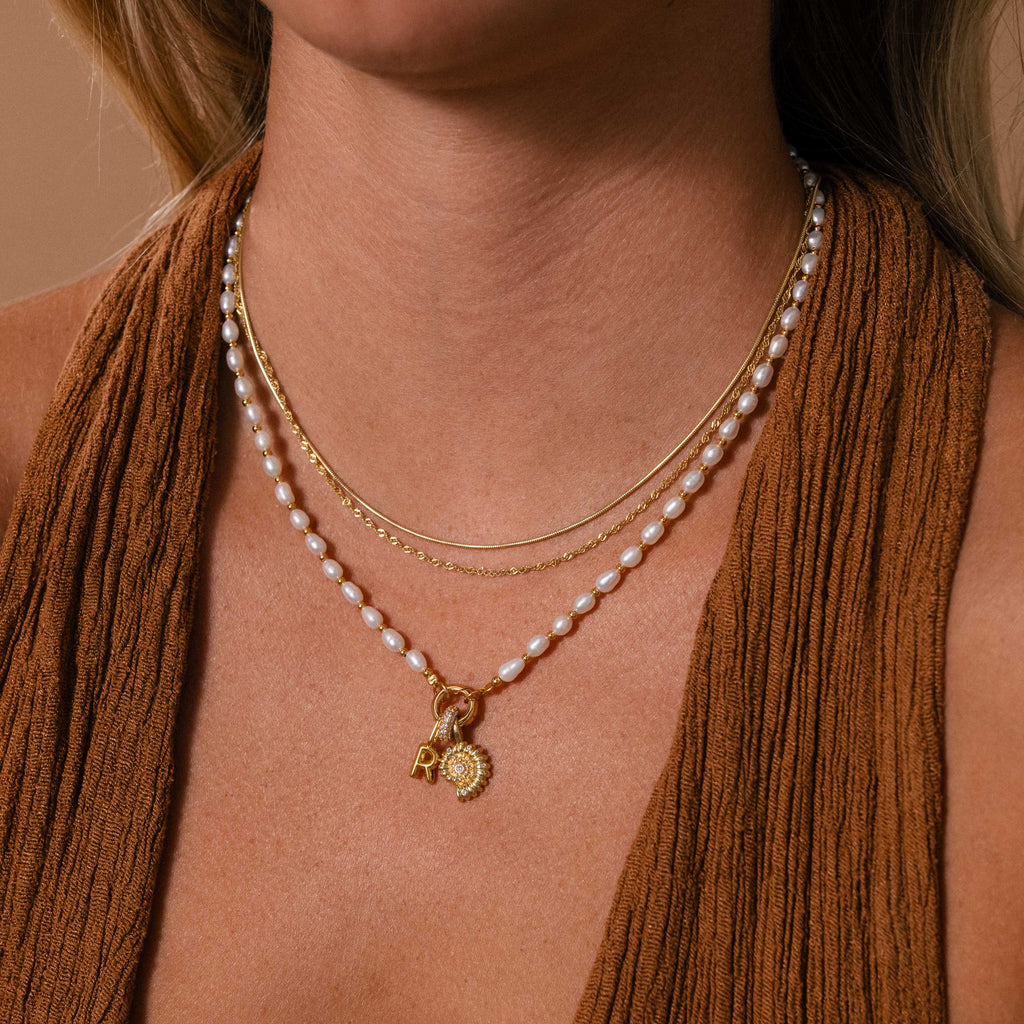 Pearl Station Beaded Charm Necklace in 18K Gold