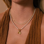 Pearl Station Beaded Charm Necklace in 18K Gold