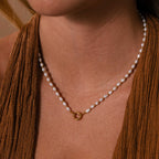 Pearl Station Beaded Charm Necklace in 18K Gold