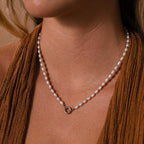 Pearl Station Beaded Charm Necklace in Silver