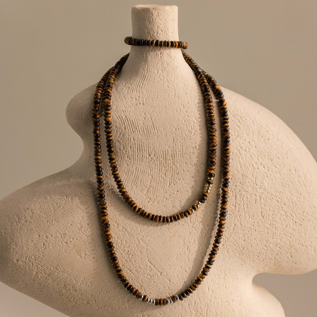 Beaded Tiger's Eye Necklace in Silver