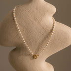 Pearl Station Beaded Charm Necklace in 18K Gold
