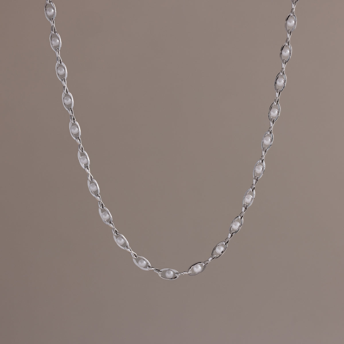 Eternity Pearl Necklace & Bracelet Set in Silver
