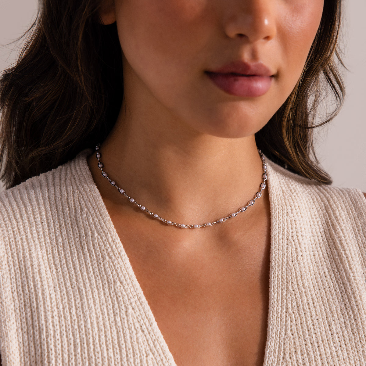 Eternity Pearl Necklace & Bracelet Set in Silver