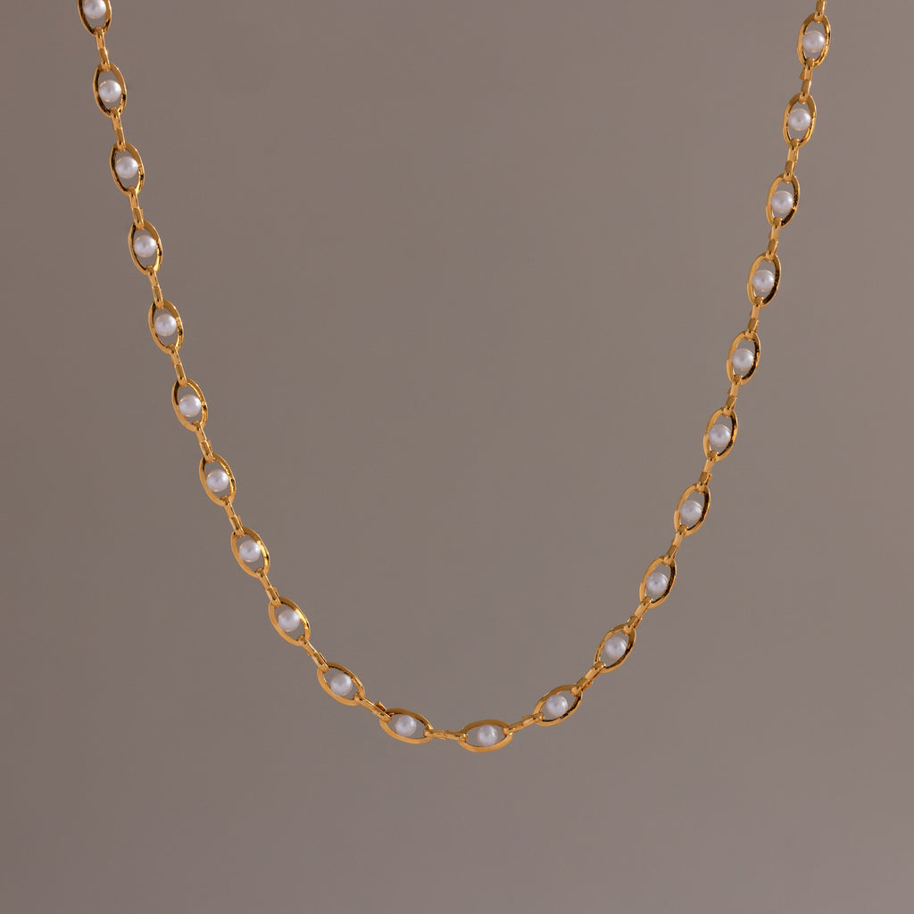 Eternity Pearl Necklace & Bracelet Set in 18K Gold
