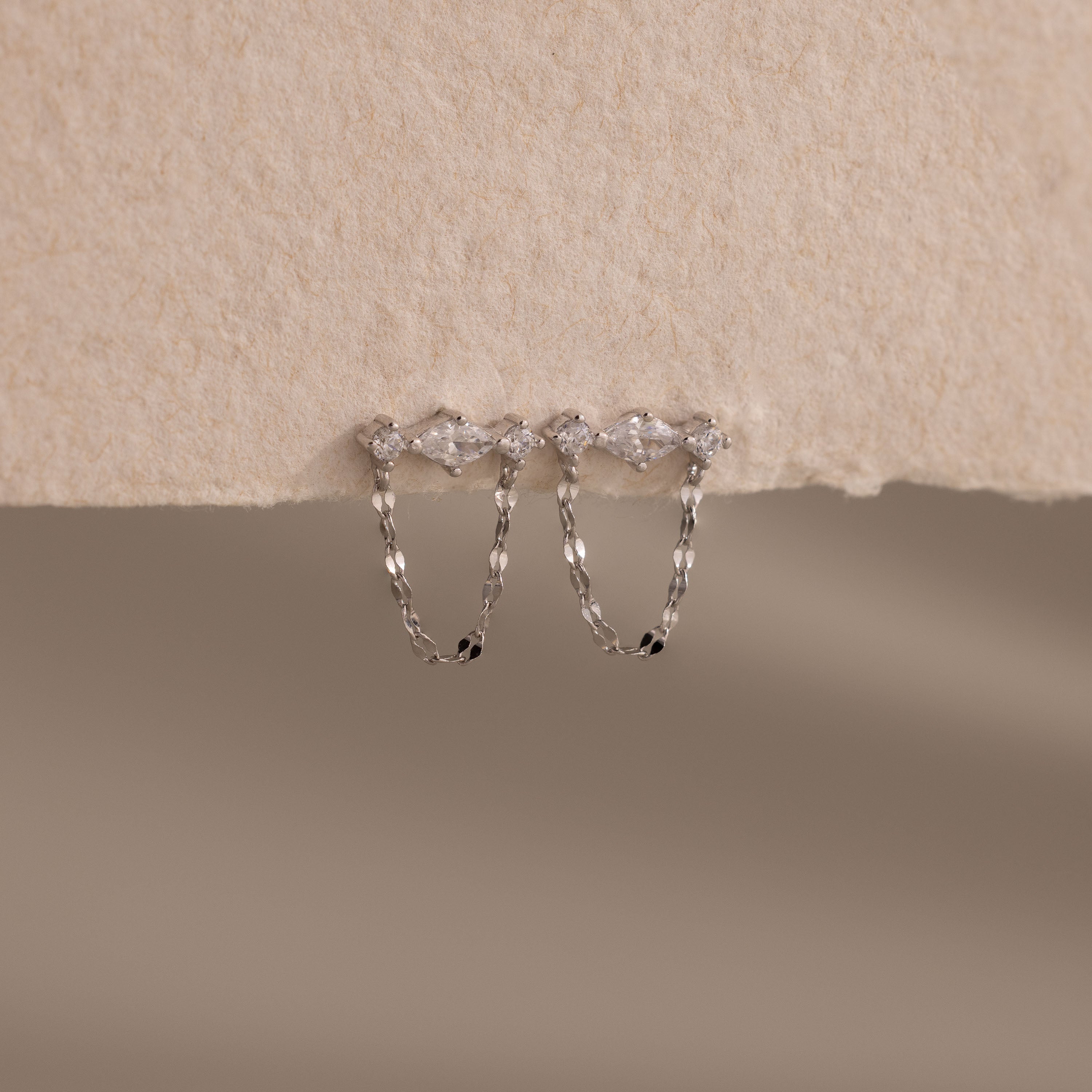Diamond Marquise Chain Flat Back Studs in Silver