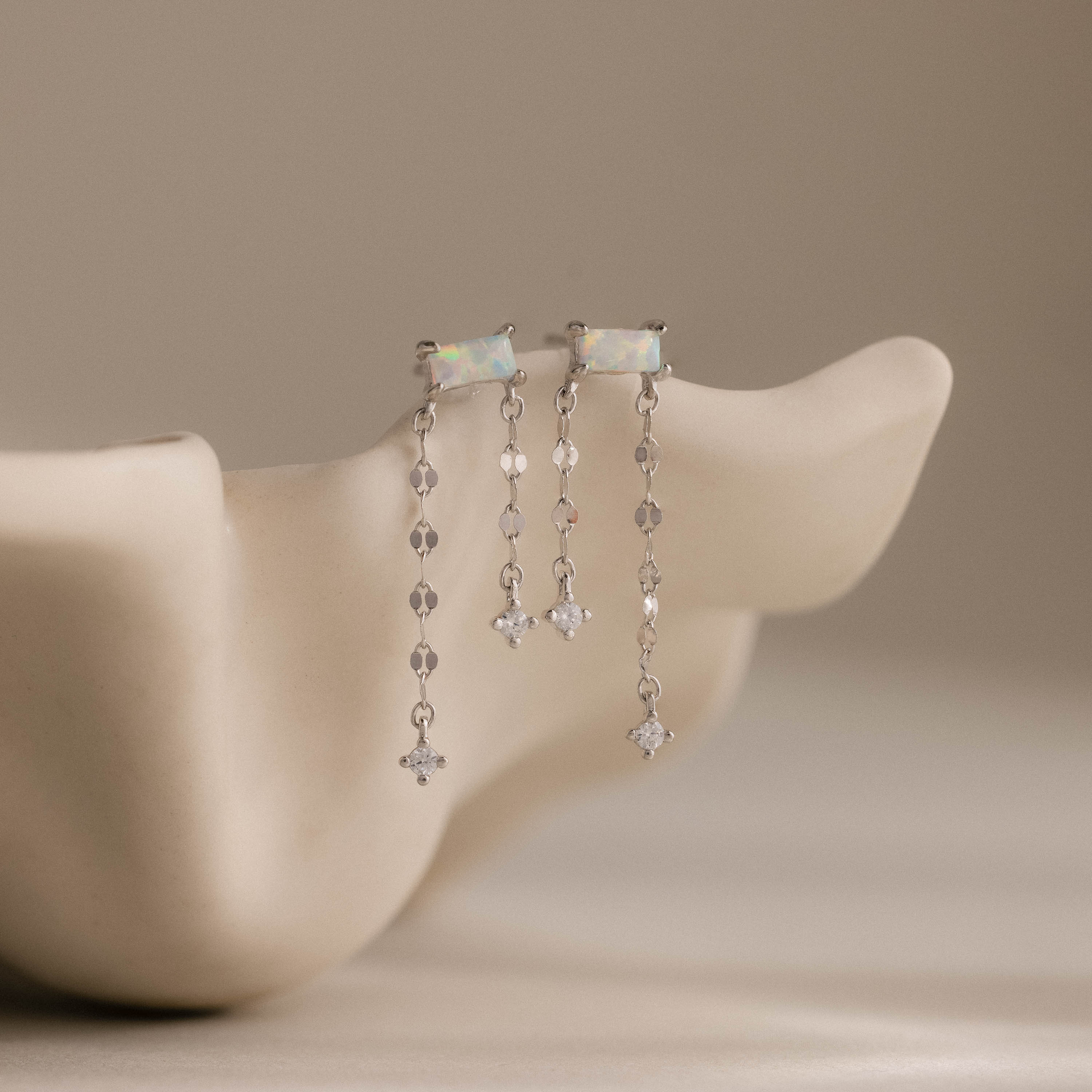 Opal Cascade Flat Back Studs in Silver