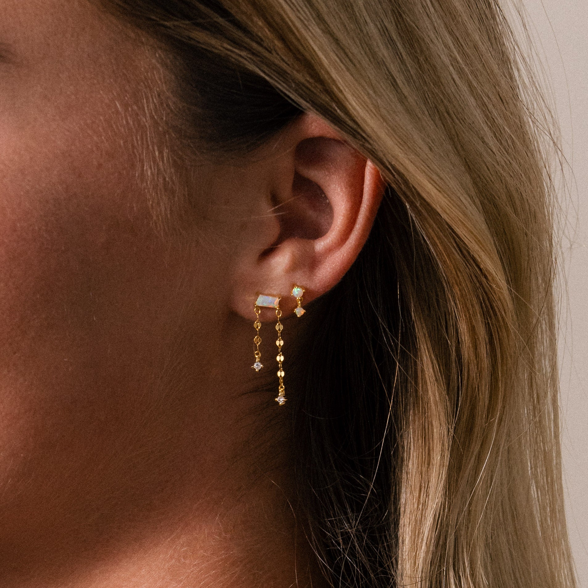 Opal Cascade Flat Back Studs in 18K Gold
