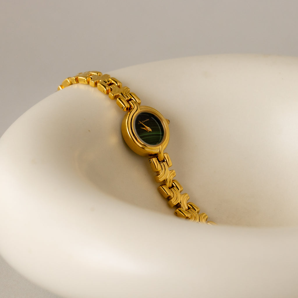 Vintage Guy Laroche Swiss Malachite Gold Watch