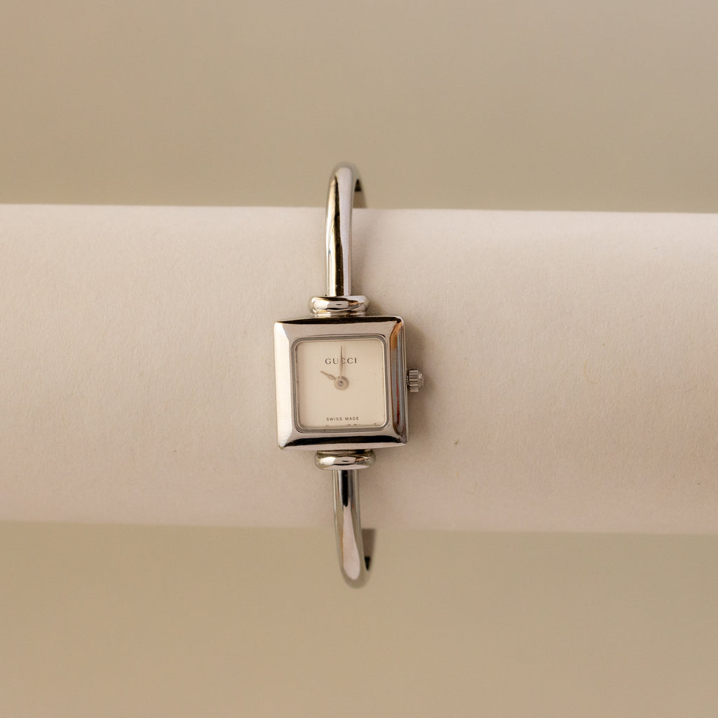 Vintage Gucci Swiss Square Cuff Silver Watch