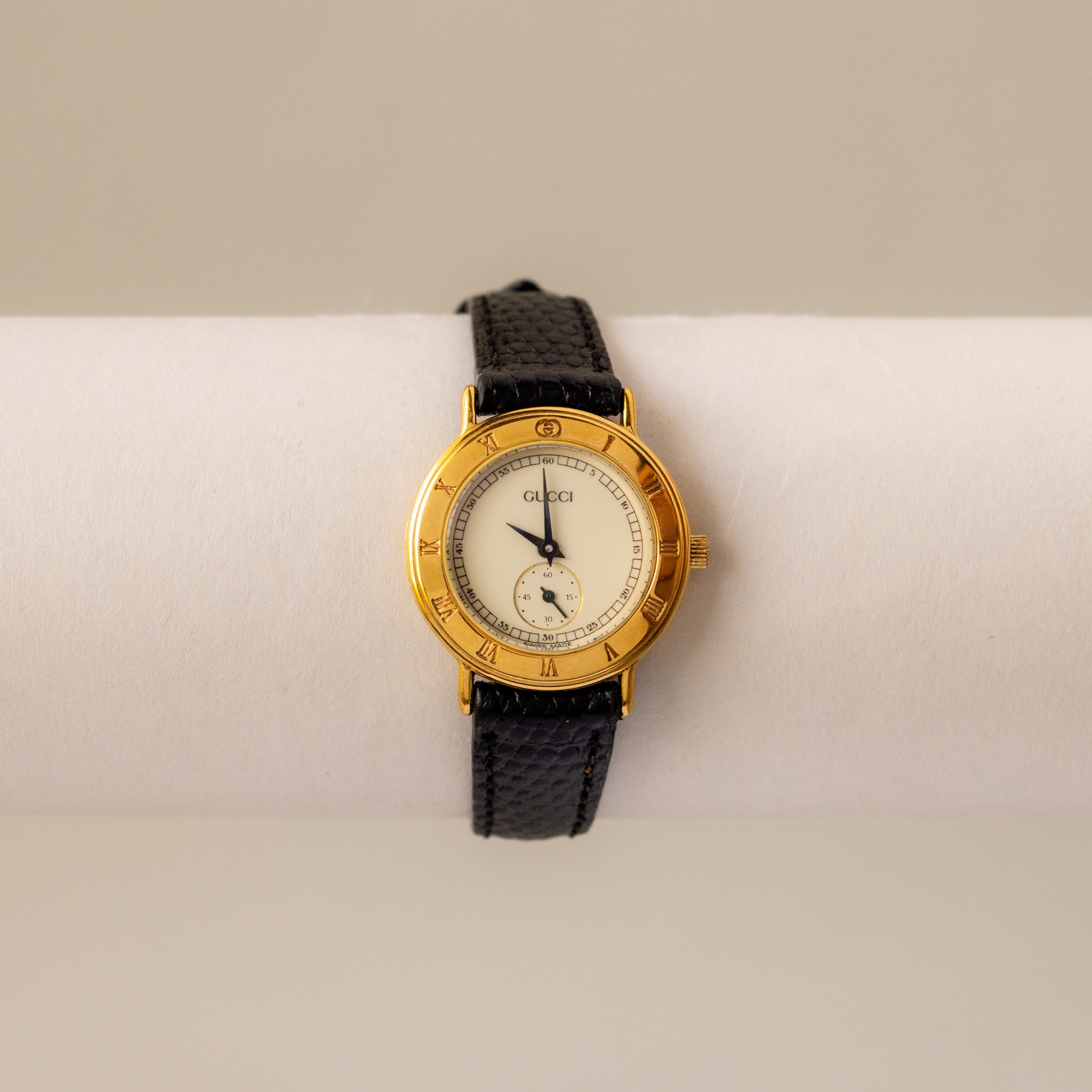 Vintage Gucci Swiss Black Strap Gold Watch