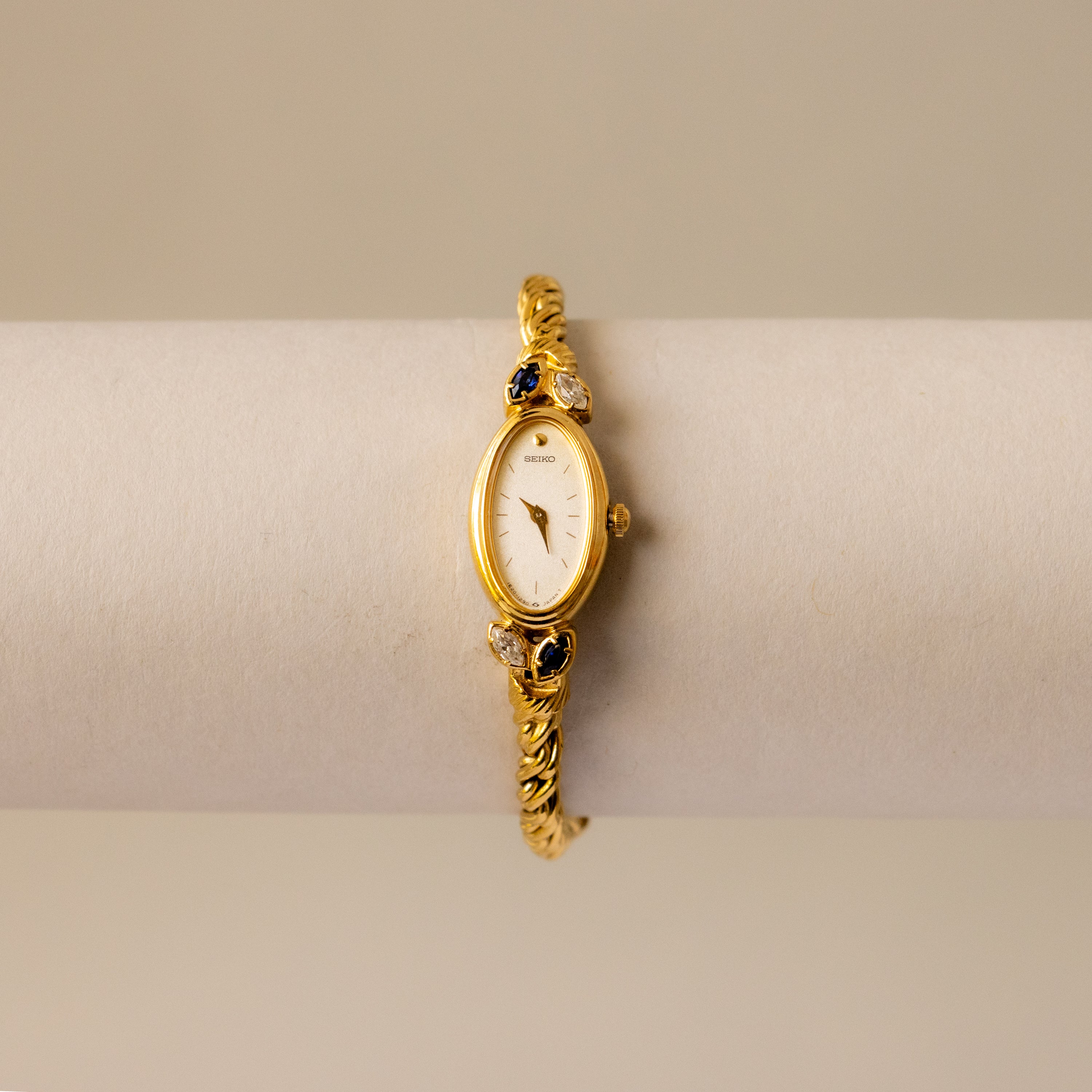 Rare Vintage Seiko Sapphire Oval Gold Watch