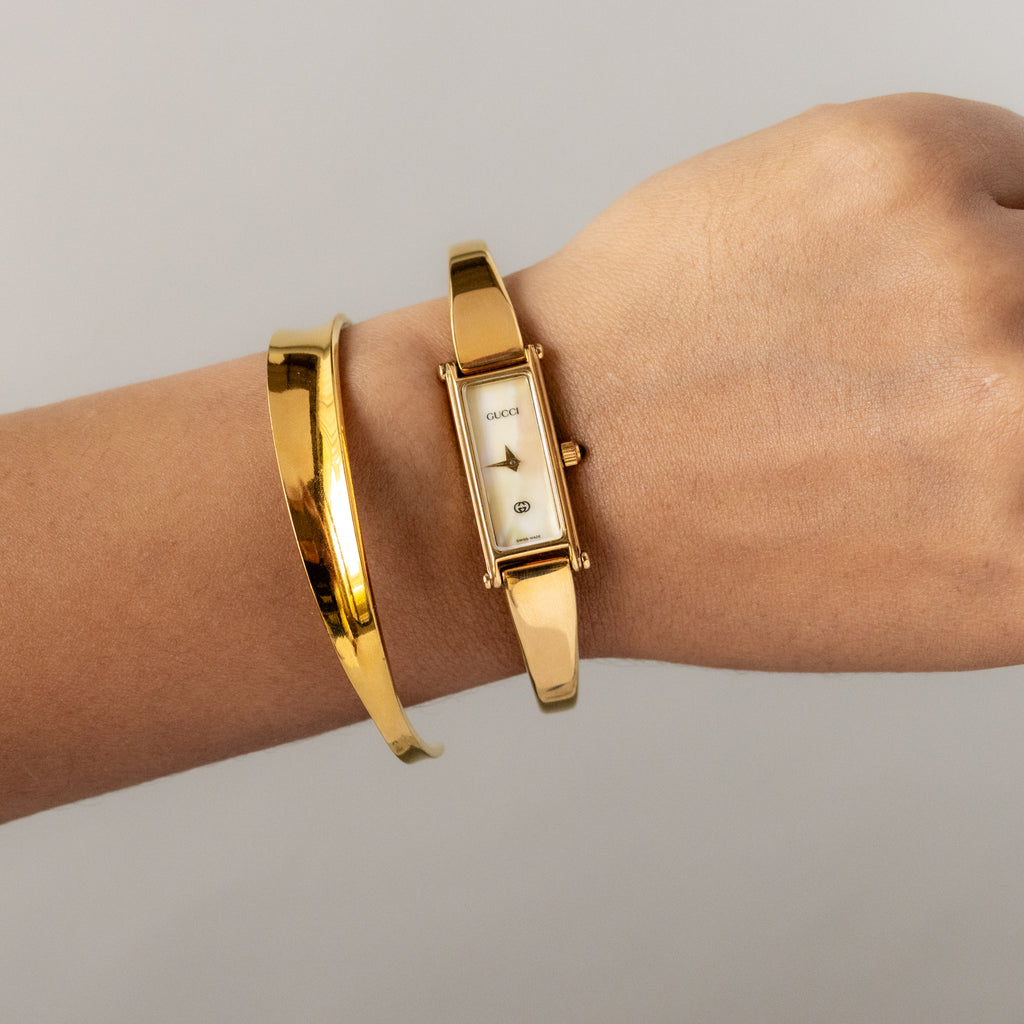 Vintage Gucci Swiss Rectangular Cuff Gold Watch