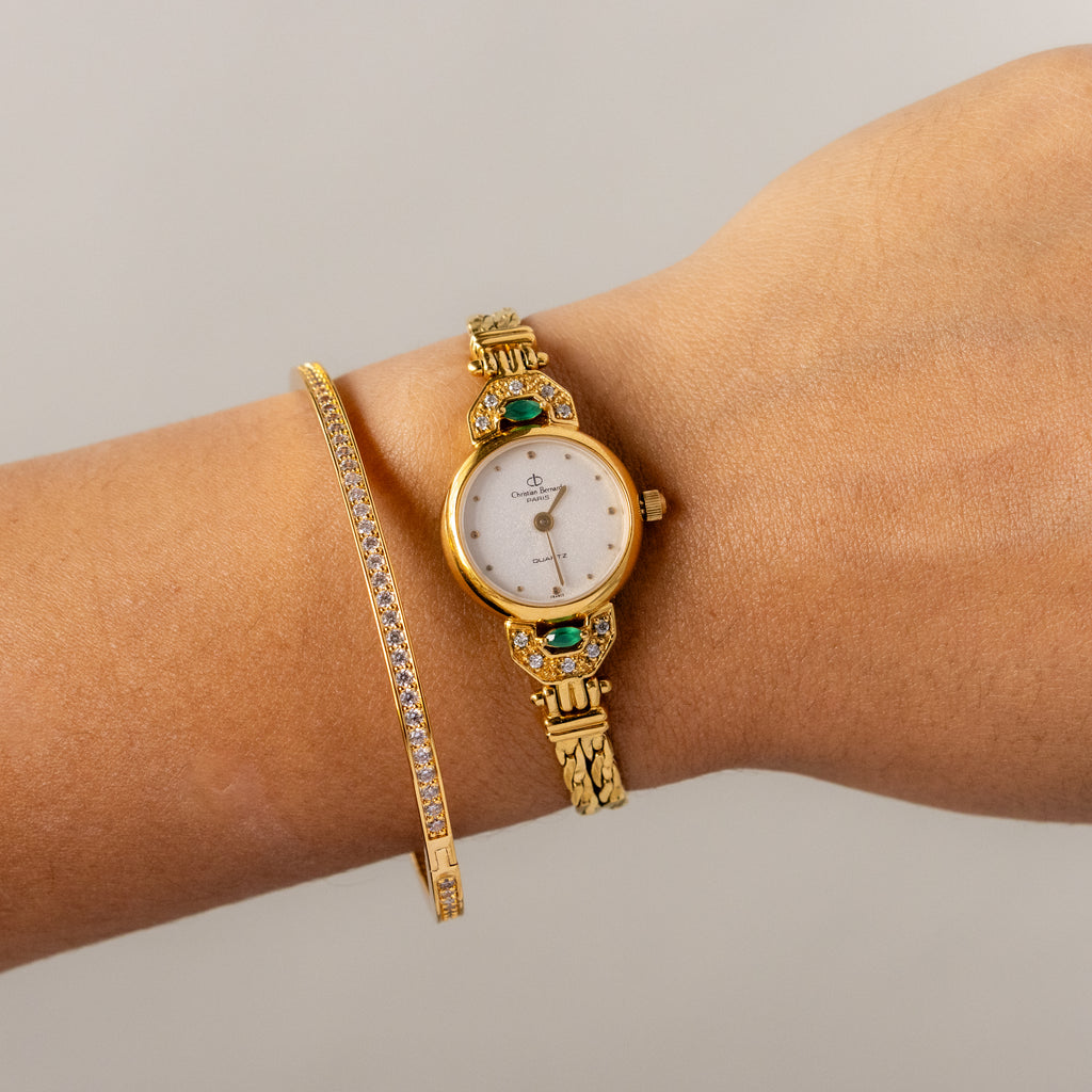 Vintage Christian Bernard Emerald Rope Gold Watch