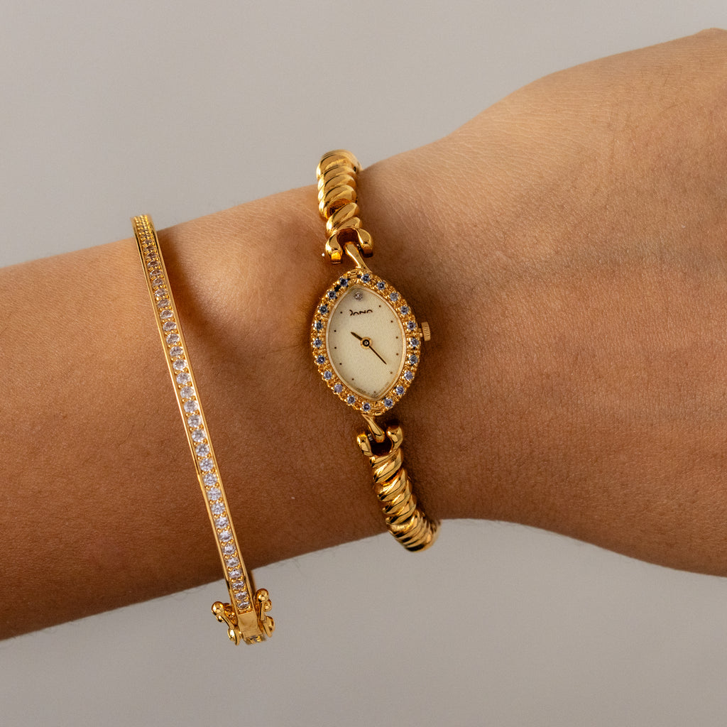 Vintage Dana Aquamarine Oval Gold Watch