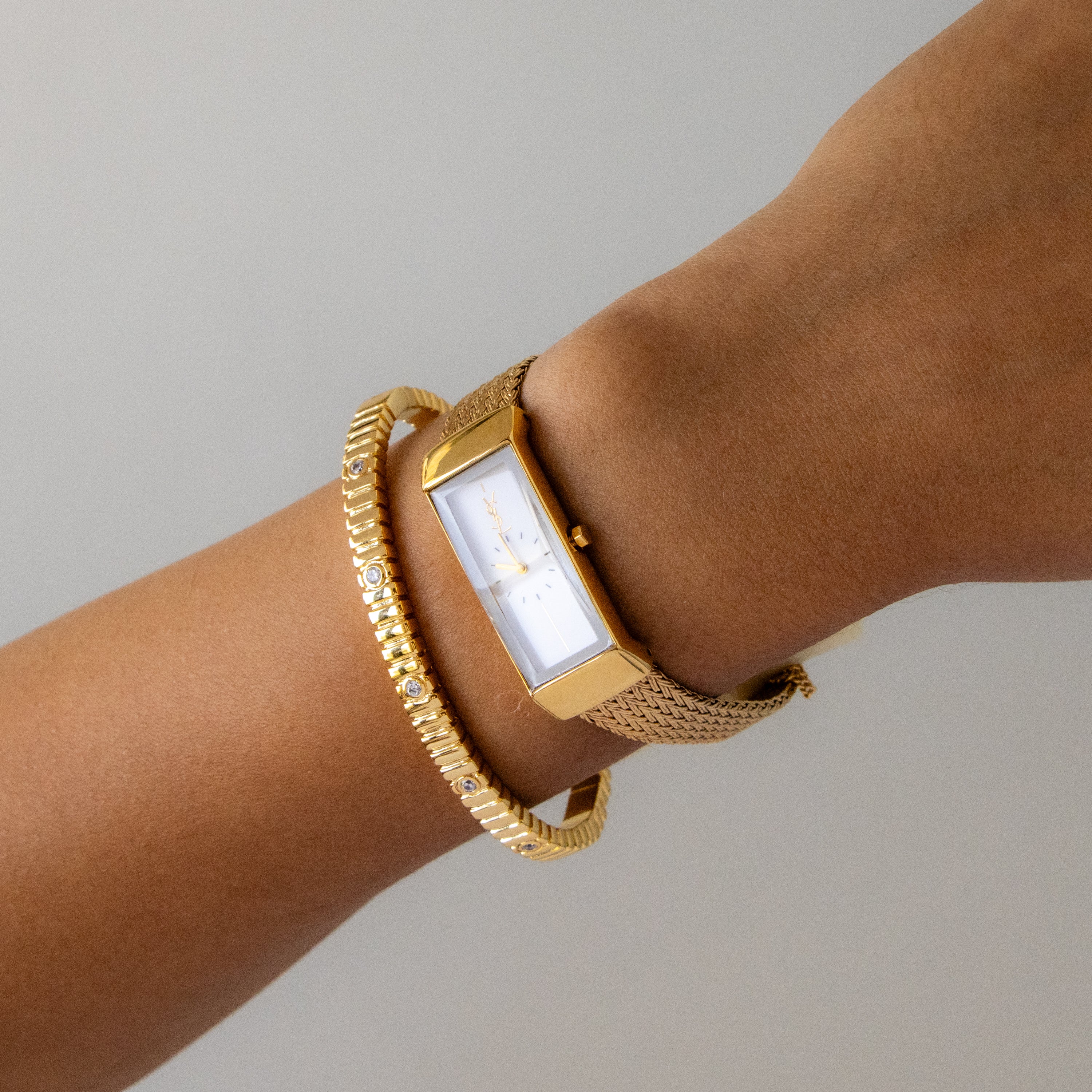 Vintage YSL Rectangular Mesh Gold Watch