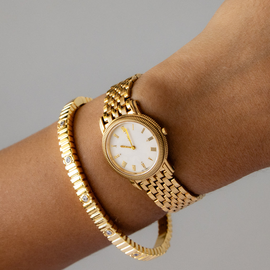Vintage YSL Round Ribbed Gold Watch