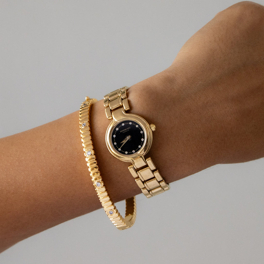 Vintage Raymond Weil Swiss Midnight Pave Gold Watch
