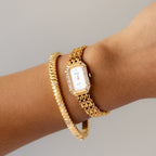 Vintage Seiko Rectangular Pave Lattice Gold Watch