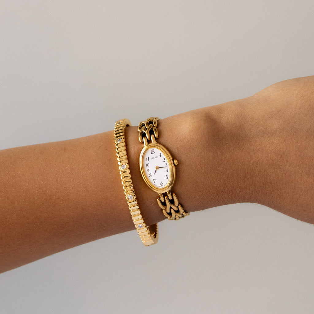 Vintage Seiko Oval Duo Link Gold Watch