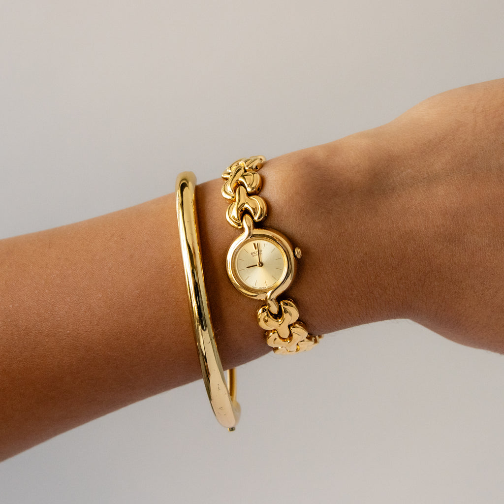Vintage Seiko Round Sculptural Link Gold Watch