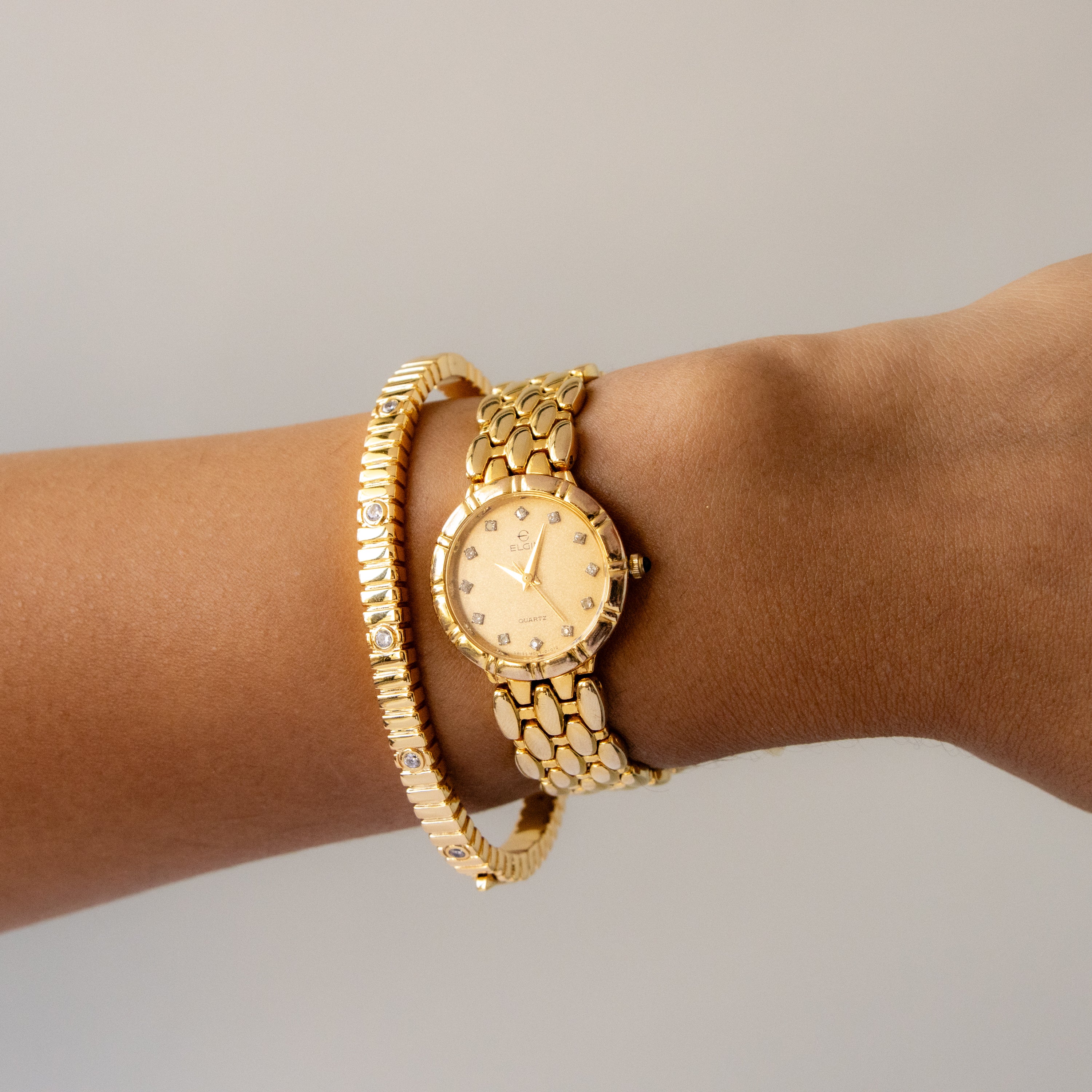 Vintage Elgin Swiss Round Pave Gold Watch