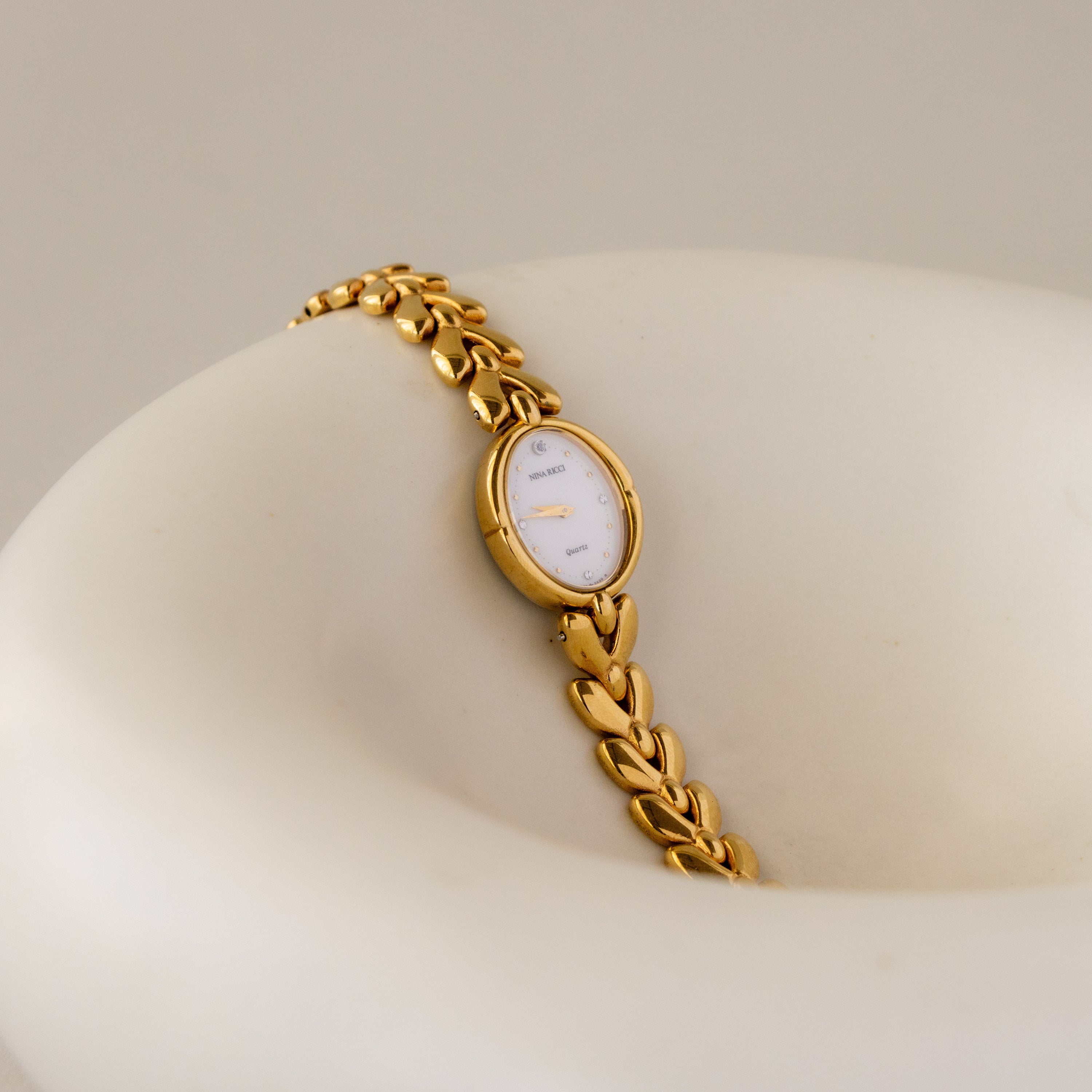 Vintage Nina Ricci Oval Pave Gold Watch