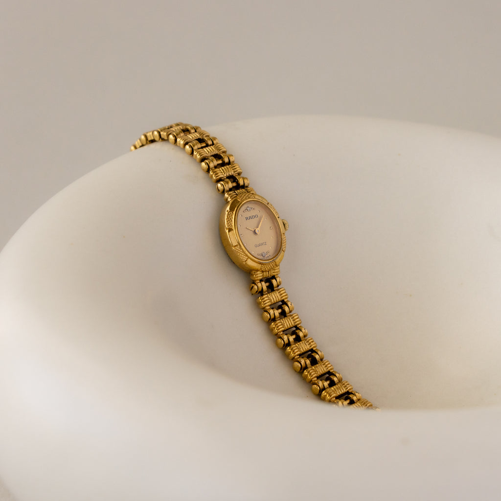 Vintage Rado Swiss Oval Basketweave Gold Watch